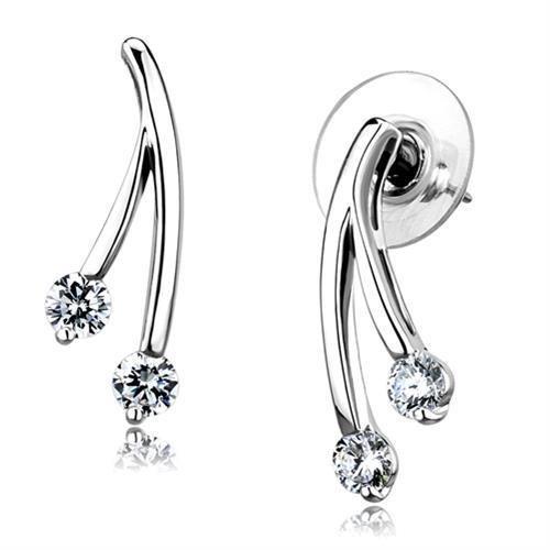 3W1356 - Rhodium Brass Earrings with AAA Grade CZ  in Clear